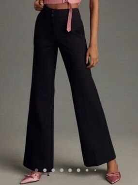 Anthropologie Maeve Naomi Wide Leg Flare Black Trousers 6
